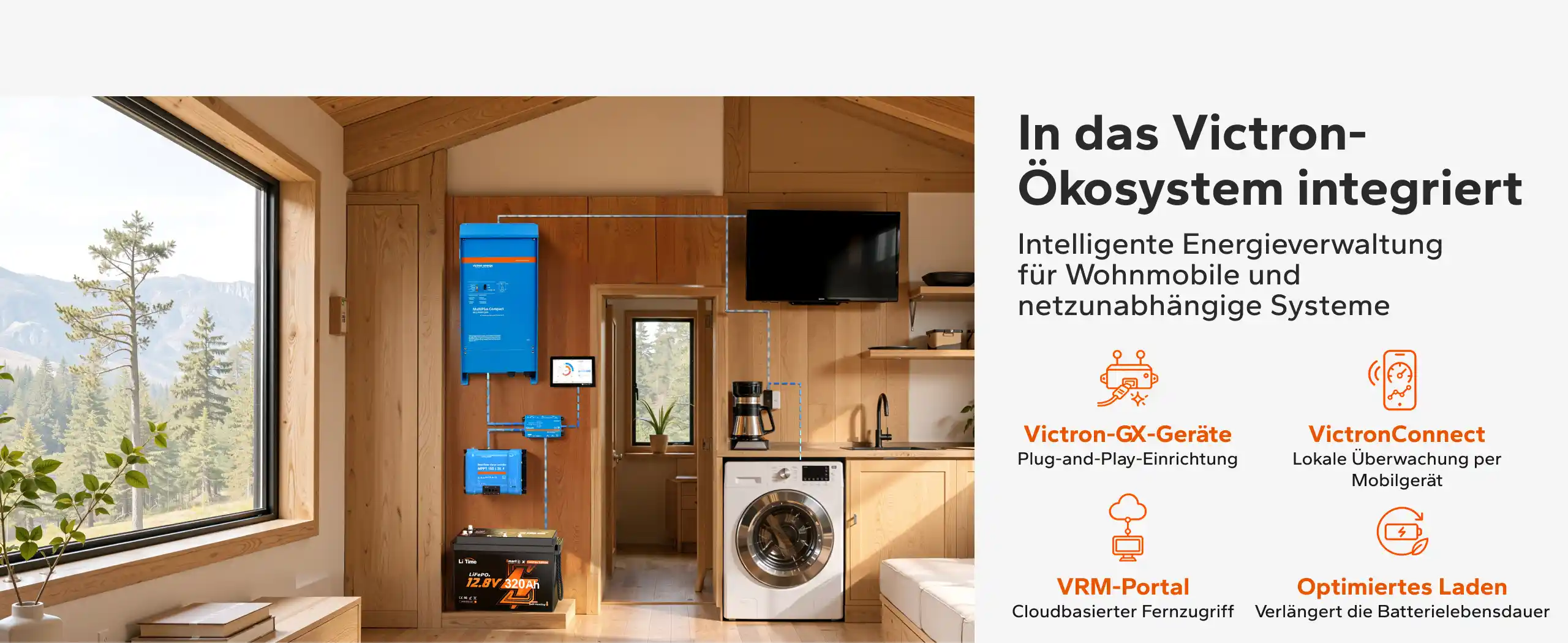 LiTime 12V 320Ah LiFePO4-Batterie im Victron-Energiesystem mit intelligenter Steuerung