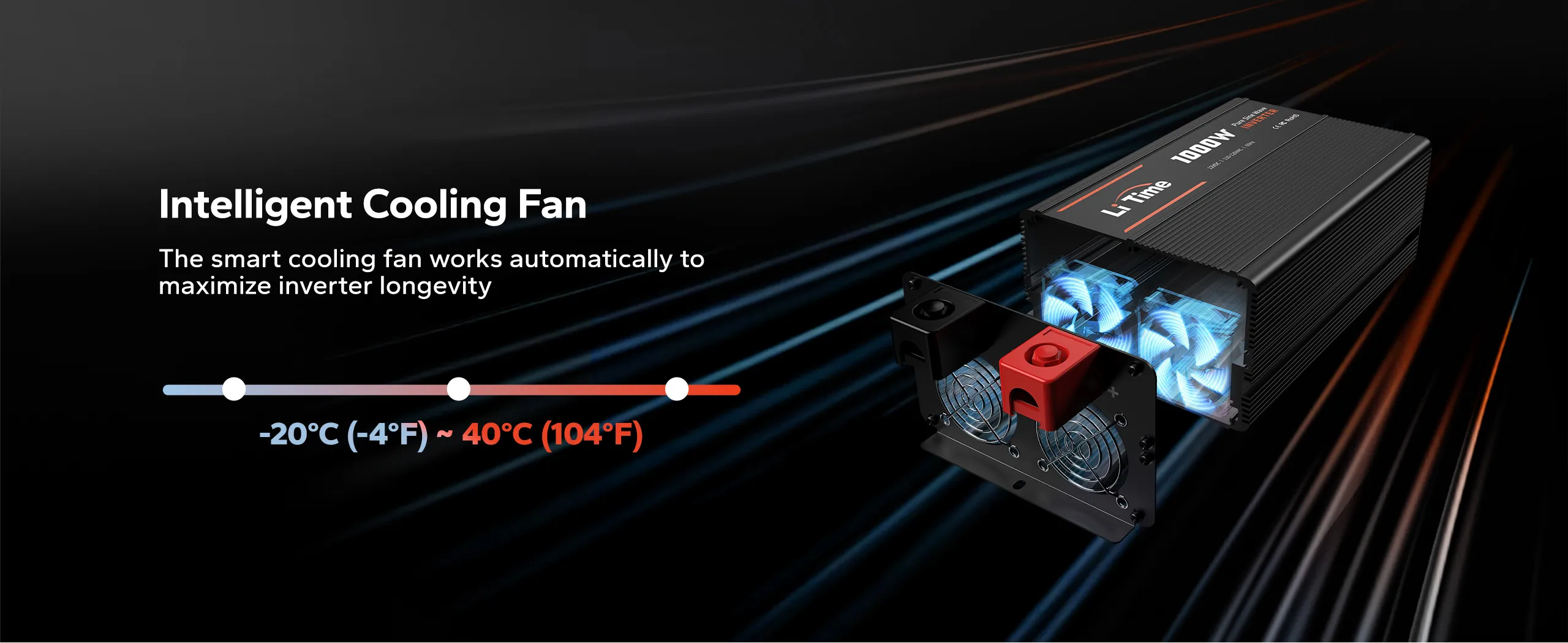LiTime 1000W inverter uses automatic fan cooling for efficient heat dissipation and extended service life.