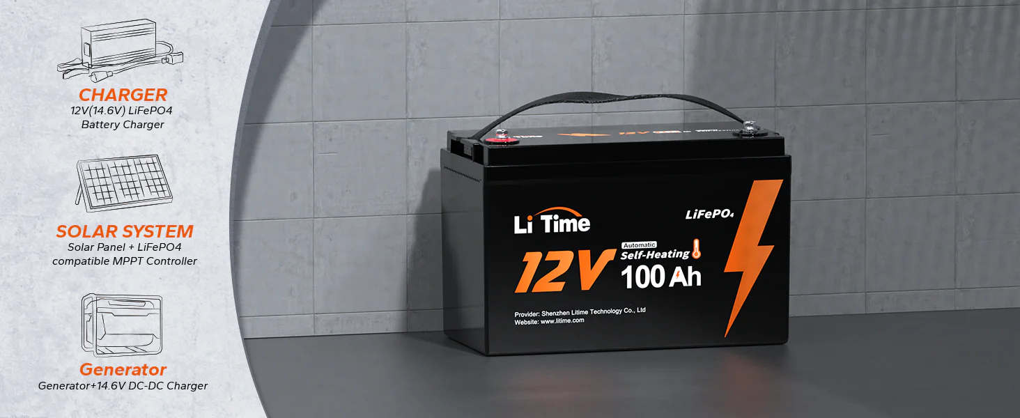  LiTime 12V 100Ah Self Heating LiFePO4 Lithium Battery 3 charger methods