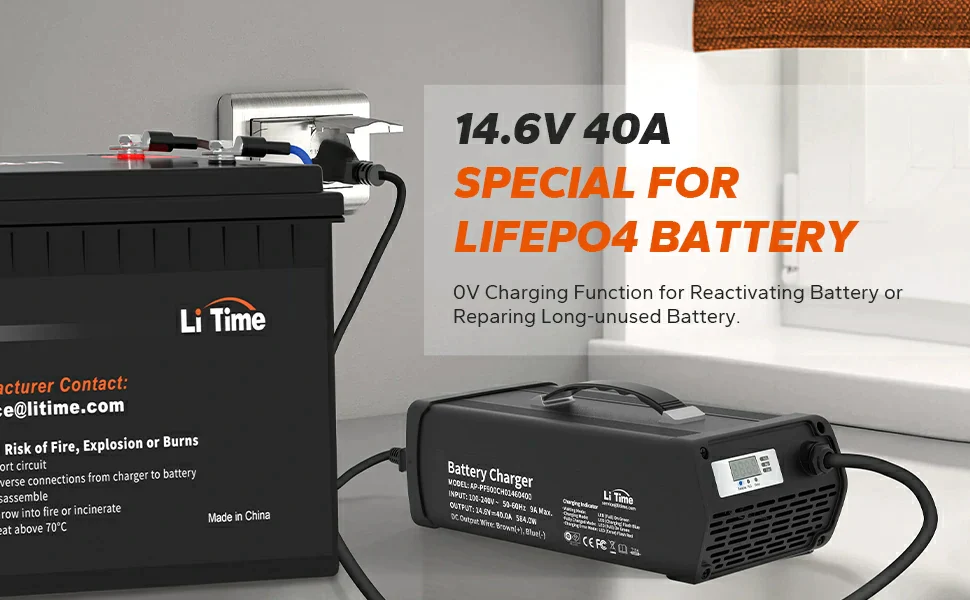 LiTime 12V (14.6V) 40A Deep Cycle LiFePO4 Lithium Battery Charger