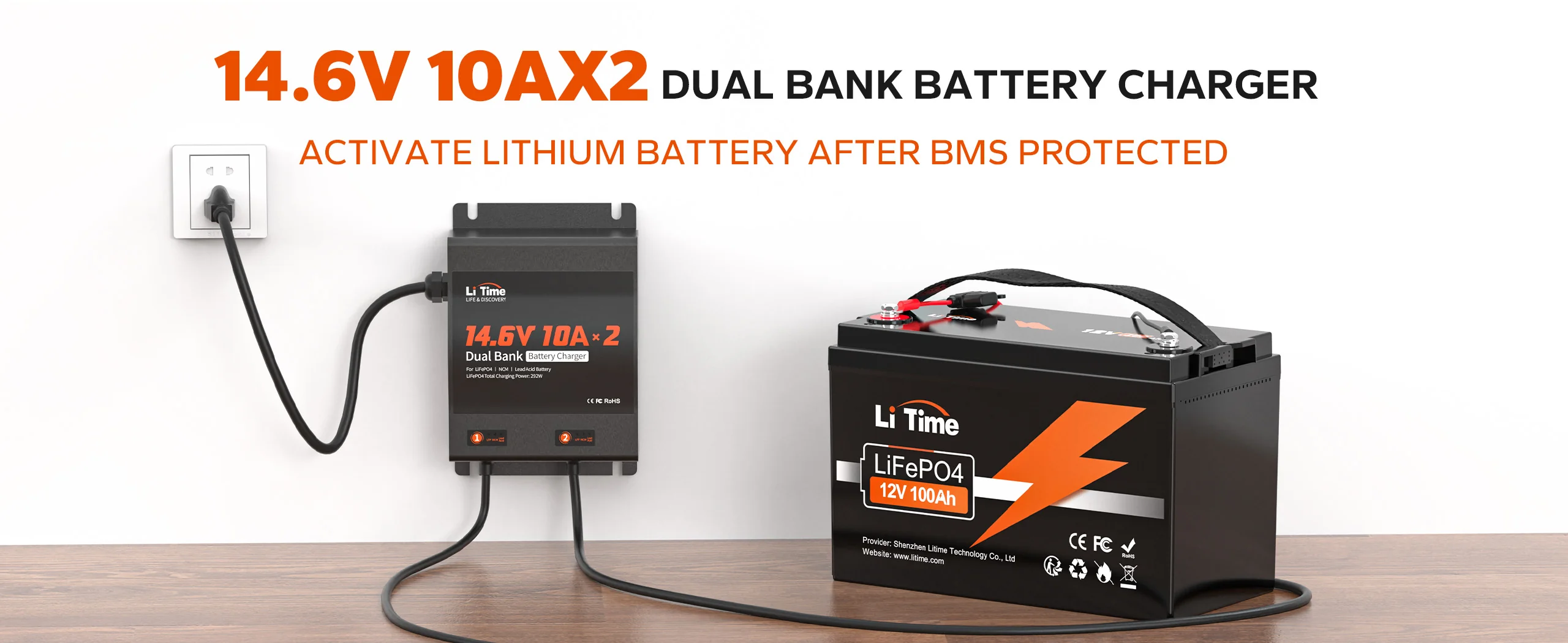 LiTime 2 Bank 12V 10A Battery Charger