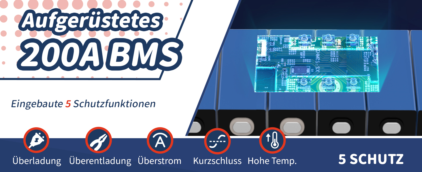 Muti-Schutz 200A BMS von Timeusb LiFePO4 Batterie 200Ah Plus